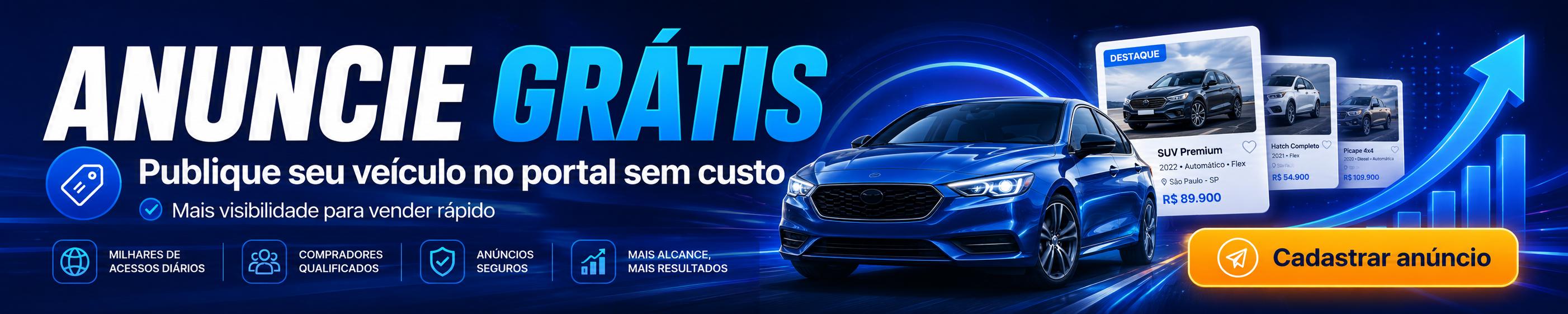 Anuncie grátis — publique seu veículo no portal e venda sem custo. Cadastrar anúncio.
