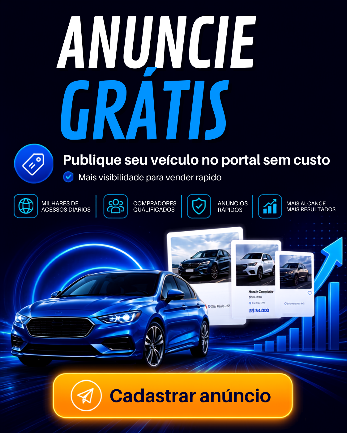 Anuncie grátis — publique seu veículo no portal e venda sem custo. Cadastrar anúncio.